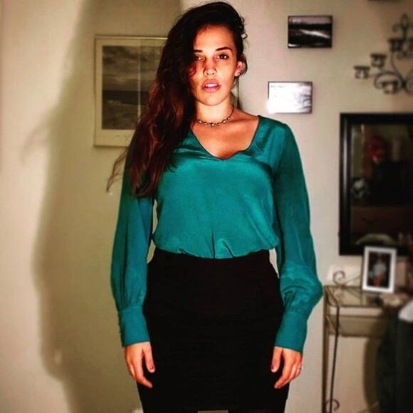 Lavender Brown Green 100% Silk Blouse - Picture 1 of 10